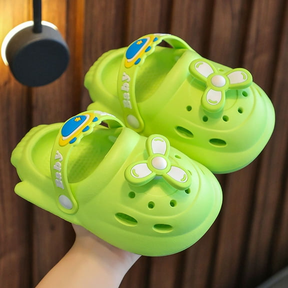 Tfken Sandals For Kids Girls Boys Pool Summer Cartoon Airplane Print Swivel Ankle Strap Eva Green Toddler Slippers Size 2-3 Years