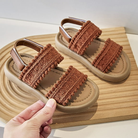 Tfken Sandals For Kids Girls Open Toe Buckle Strap Lace Outdoors Casual Toddler Sandal Brown Size 3-3.5 Years