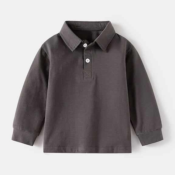 Tfken Shirts For Woman School Uniform Long Sleeve Lapel Neck Adorable Tee For Kids Daily Wear Solid Color Grey Tops Size 3-4 Years