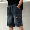 thumbnail image 1 of Tfken Shorts For Boys Kids Beach Trendy Elastic Waist Black Knee-Length Jeans Shorts Size 5-6 Years, 1 of 4