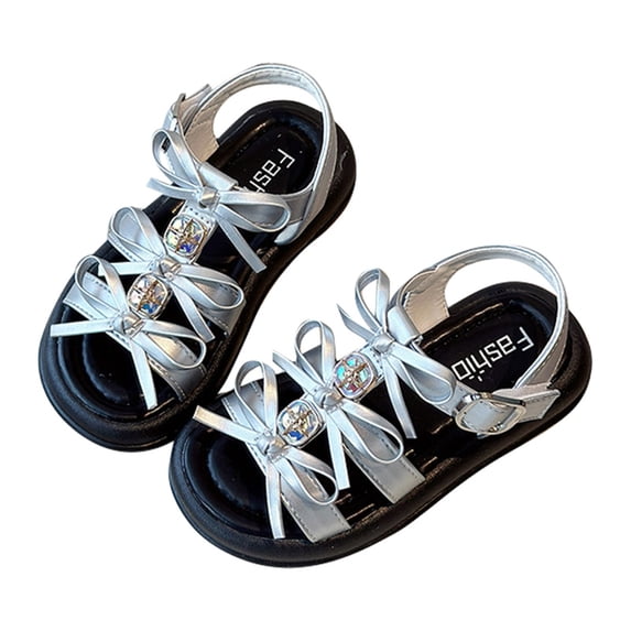 Tfken Skid-Resistant Sandals Little Girls Summer Walking Shoe Holiday Soft Flat Open Toe Sandals Lightweight Shoes Fashion Teen Footwear Daily Comfortable Size 1-2 Years Silver