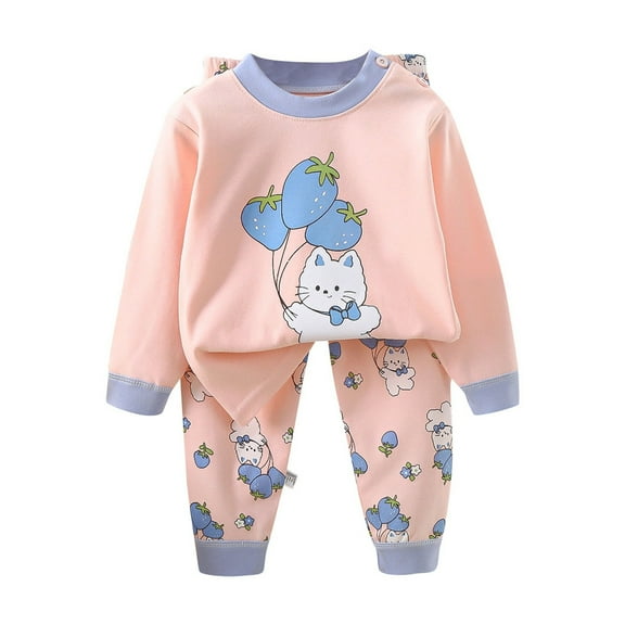 Tfken Sleepwear For Kids Comfortable Long Sleeve Car Print Sweatshirt Pants Crew Neck Pink Outfits Sets Size 5-6 Years