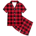 thumbnail image 1 of Tfken Sleepwear Set For Kids Cozy Comfortable Notch Neck Short Sleeve Loungewear 0 Plaid Print Outfit Set Red Size 12-13 Years, 1 of 4