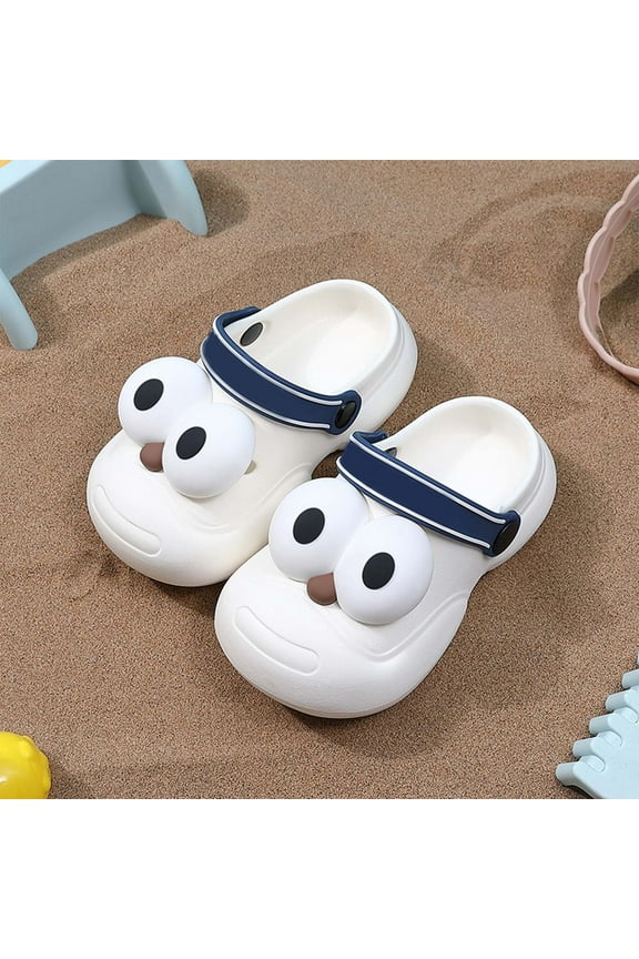 Slippers Clogs For Boys Girls Eva 3D Cartoon Print Leisure Closed Toe Casual Adjustable Ankle Strap White Children Toddler Water Shoes Size 4-5 Years