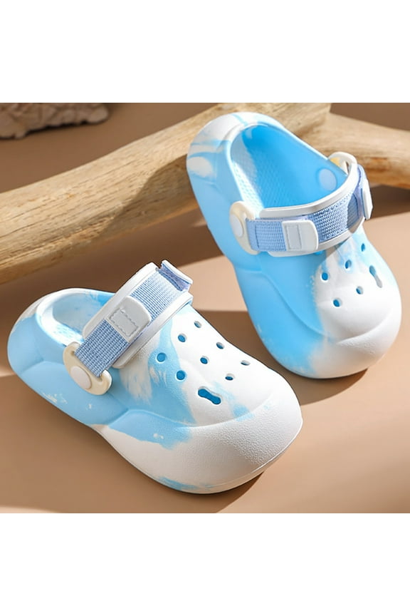 Slippers Clogs For Boys Girls Eva Beach Closed Toe Tie Dye Lightweight Adjustable Ankle Strap Blue Children Toddler Water Shoes Size 3.5-4 Years