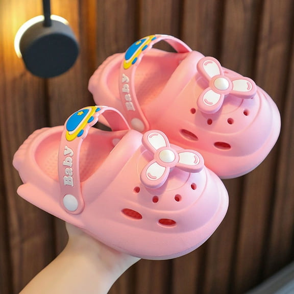 Tfken Slippers Clogs For Boys Girls Summer Cartoon Airplane Print Size 7-8 Years Swivel Ankle Strap Eva Comfortable Pink Children Toddler Water Shoes
