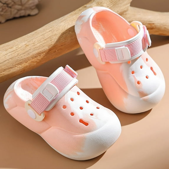 Tfken Slippers Clogs For Girls Boys Eva Tie Dye Leisure Closed Toe Beach Adjustable Ankle Strap Pink Children Toddler Sandals Size 12-12.5 Years