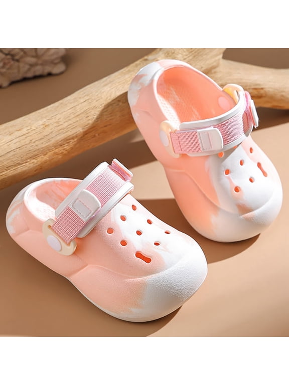 Slippers Clogs For Girls Boys Eva Tie Dye Leisure Closed Toe Beach Adjustable Ankle Strap Pink Children Toddler Sandals Size 12-12.5 Years