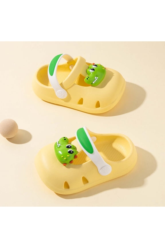 Slippers Clogs For Kids Boys Girls Ocean Swivel Ankle Strap Quick Dry Dinosaur Print Yellow Eva Toddler Child Sandals Size 3-4 Years