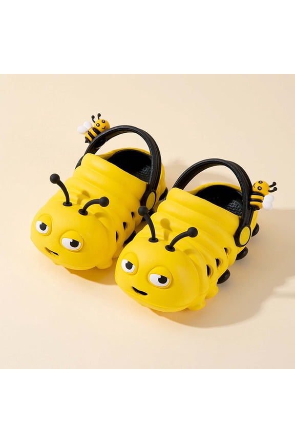Slippers Clogs For Kids Girls Boys Eva Cartoon Print Bath Closed Toe Quick Dry Adjustable Ankle Strap Yellow Toddler Sandals Size 2.5-3 Years