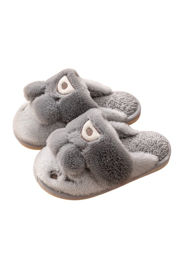 Slippers For Girls Boys Fleece Warm Closed Toe Flatform Slip-On Rabbit Print Grey Slippers Size 6-7 Years