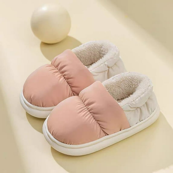 Tfken Slippers For Girls Kids Cozy Fuzzy Plush Lining Closed Heel Comfortable Solid Color Orange Sandal Size 4.5-5 Years