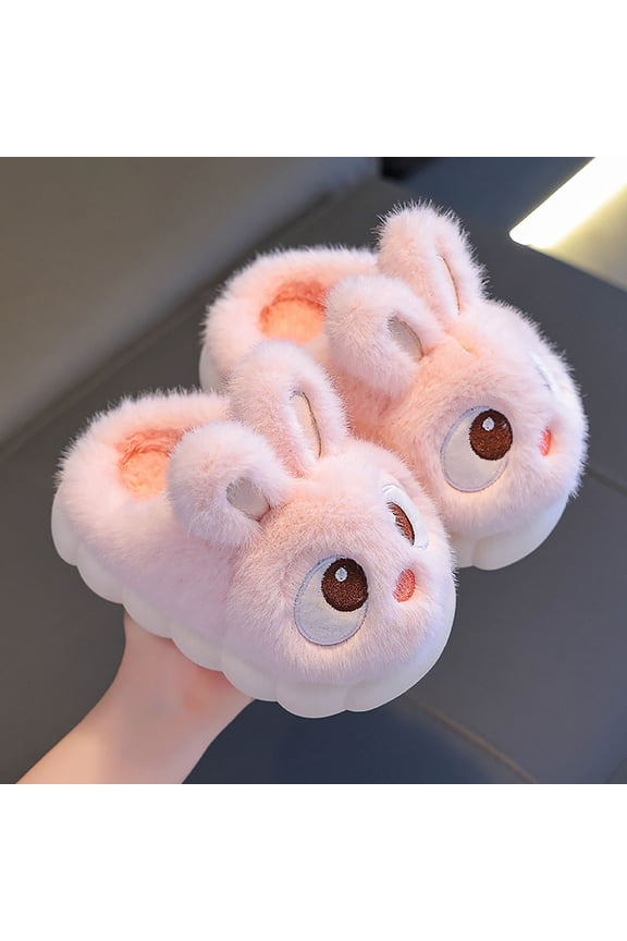 Slippers For Girls Teen Size 2-3 Years Open Heel Rabbit Print Fuzzy Plush Cushy Warm Light Pink Sandal