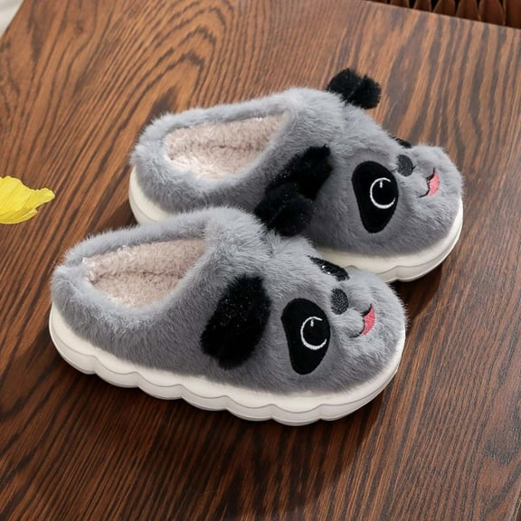 Tfken Slippers For Girls Teen Slip-On Eva Closed Toe Indoor Cartoon Print House Shoes Grey Size 4-5 Years