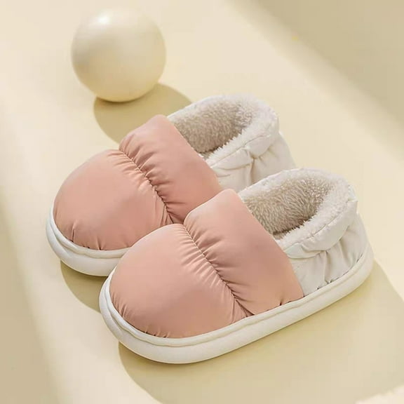 Tfken Slippers For Girls Teen Solid Color Closed Heel Fuzzy Plush Lining Cushy Fleece House Shoes Orange Size 2-2.5 Years