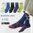 thumbnail image 1 of Tfken Socks For Boys Child Letter Print Mid-Calf Athletic 5 Pairs Dark Blue Sports Size 3-5 Years, 1 of 3
