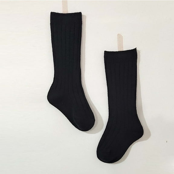 Tfken Socks For Girls Kids Solid Color Mid-Calf Tube 1 Pairs Black Sports Size 5-8 Years