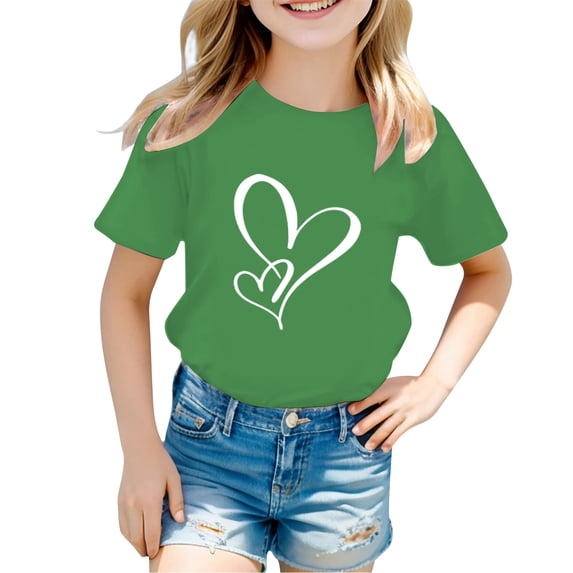 Tfken Soft Comfy Tops For Girls Daily Wear Holiday Short Sleeve Tees Tshirts Graphic Print T-Shirts Fashion Children Trendy Clothes Size 3-4 Years