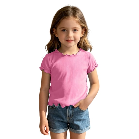 Tfken Soft Comfy Tops For Girls Daily Wear Holiday Summer Short Sleeve Tshirts Tees Comfortable Lightweight T-Shirts Kids Cute Clothes Size 1-2 Years