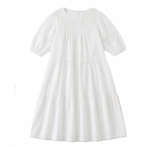 Tfken Soft Dresses Girls Comfy Holiday Travel Girls Comfortable Flowy Dresses Party Lightweight Short Sleeve Kids Trendy Clothes Size 4-6 Years