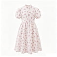 thumbnail image 1 of Tfken Soft Dresses Girls Comfy Holiday Travel Girls Floral Print Dresses Party Fashion Dailywear Short Sleeve Child Classic Clothes Size 8-9 Years, 1 of 6