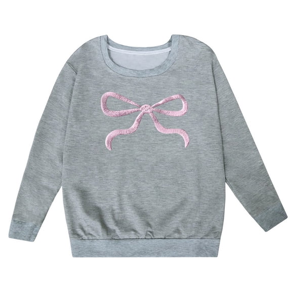 Tfken Soft Sweatshirts For Girls Comfy Daily Wear Holiday Autumn Winter Bowknot Print Long Sleeve Sweatshirt Pullover Casual Warm Children Trendy Clothes Size 11-12 Years