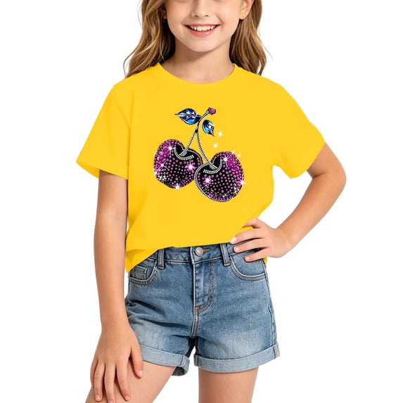 Tfken Soft Tops For Girls Comfy Daily Wear Holiday Short Sleeve Tees Tshirts Graphic Print T-Shirts Fashion Children Trendy Clothes Size 12-14 Years