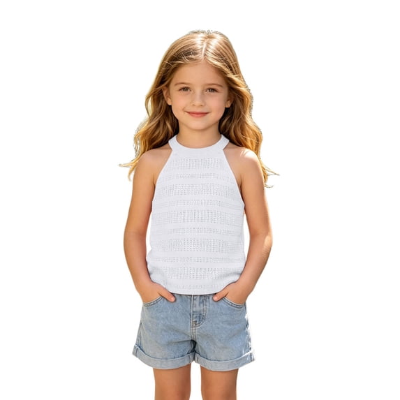 Tfken Soft Tops For Girls Comfy Daily Wear Holiday Sleeveless Tank Tops Tees Fashion Comfortable Lightweight Toddler Classic Clothes Size 120