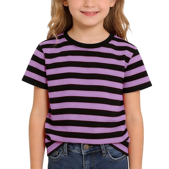 Tfken Soft Tops For Girls Comfy Daily Wear Holiday Summer Short Sleeve Tees Tshirts Stripe Casual T-Shirts Comfortable Toddler Classic Clothes Size 12-13 Years