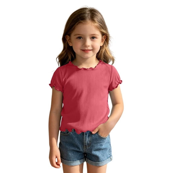 Tfken Soft Tops For Girls Comfy Daily Wear Holiday Summer Short Sleeve Tshirts Tees Comfortable Lightweight T-Shirts Toddler Classic Clothes Size 5-6 Years
