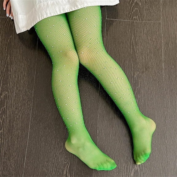 Tfken Stockings For Big Girls Child 1 Pairs Thigh-High Shaper Mesh Green Size 12-15 Years