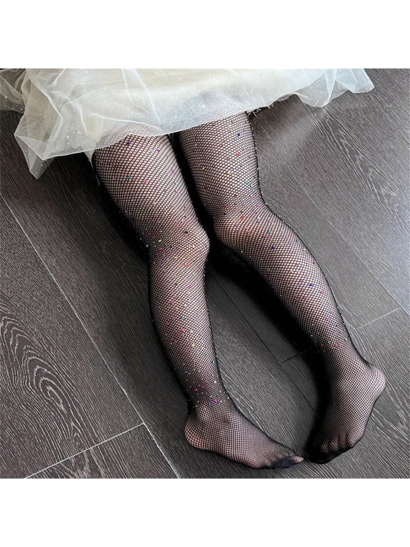 Stockings For Big Girls Teen Solid Color Thigh-High Shaper 1 Pairs Mesh Black Size 12-15 Years