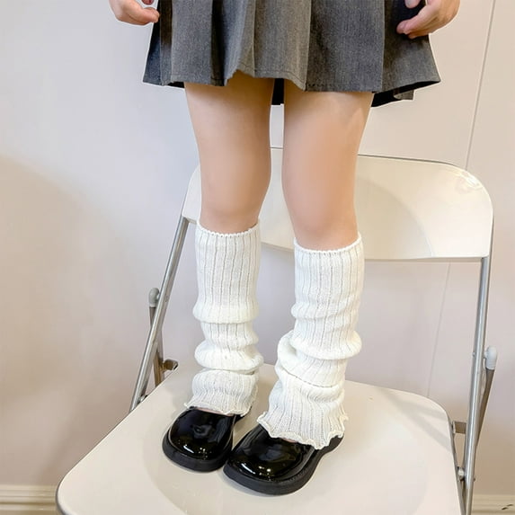 Tfken Stockings For Girls Kids Solid Color Knee-High Scrunched 1 Pairs Ruffled White Size 3-14 Years