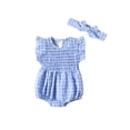 thumbnail image 1 of Tfken Summer Boys Jumpsuit Fly Sleeve Crew Neck Plaid Romper With Headband Set Trendy Baby Soft Onesie Blue Size 3-6 Months, 1 of 9