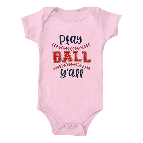 Tfken Summer Boys Jumpsuit Letter Print Crew Neck Short Sleeve Button Romper Trendy Cute Onesie Pink Size 18-24 Months
