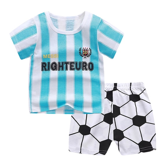 Tfken Summer Boys Outfit Sets Cartoon Print Crew Neck Short Sleeve Tops With Stripe Shorts Set Summer Kids Comfortable Outfit Green Size 2-3 Years