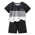 thumbnail image 1 of Tfken Summer Boys Outfit Sets Crew Neck Short Sleeve Stripe Tops With Print Shorts Set Casual Summer Baby Cute Outfit Black Size 9-10 Years, 1 of 3