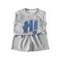thumbnail image 1 of Tfken Summer Boys Outfit Sets Print Sleeveless Crew Neck Tops With Solid Color Shorts Set Fashion Casual Summer Children Soft Outfit Gray Size 9-10 Years, 1 of 3