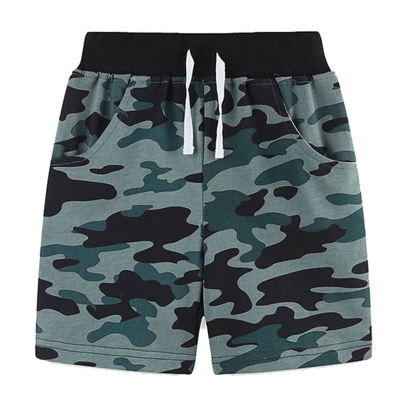 Tfken Summer Boys Shorts Drawstring Camouflage Print Shorts With Pockets Fashion Casual Teen Soft Clothes Green Size 5-6 Years