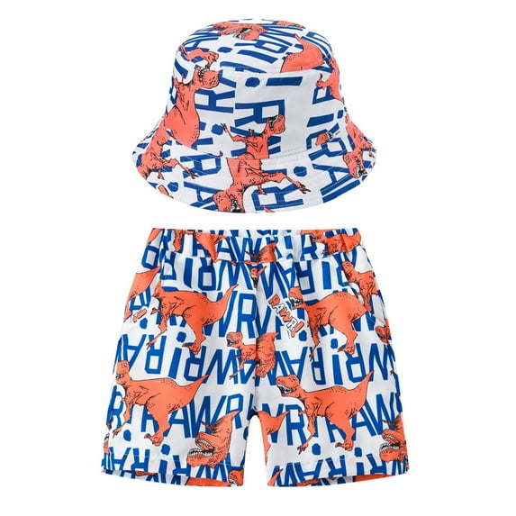 Tfken Summer Boys Shorts Hawaii Print Elastic Waist Shorts With Pockets And Hat Set Fashion Casual Toddler Comfortable Clothes Red Size 5-6 Years