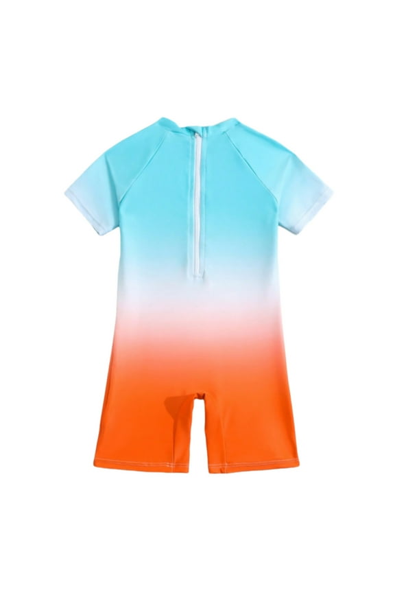 Summer Boys Swimwear Crew Neck Short Sleeve Gradient Rash Guard Swimsuit Sun Protective Swimwear Fashion Teen Comfortable Bathing Suit Blue Size 4-5 Years