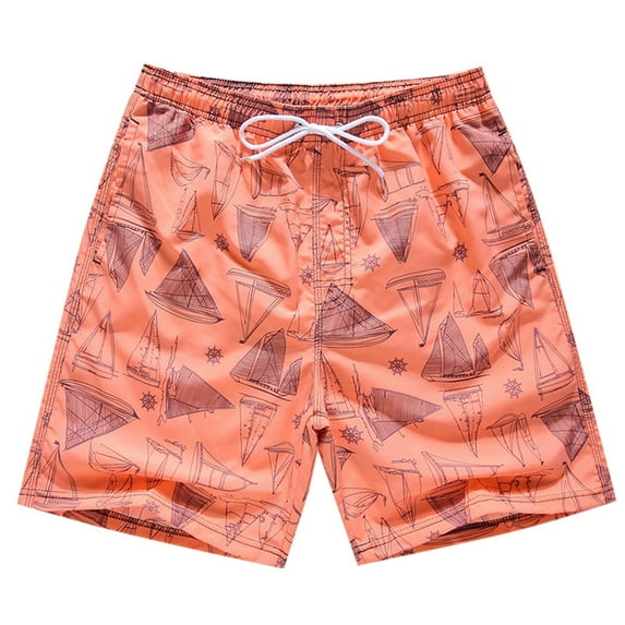 Tfken Summer Boys Swimwear Print Drawstring Waist Beach Trunks Trendy Swimsuit Comfortable Bathing Suit Orange Size 11-12 Years