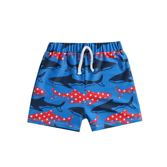 Tfken Summer Boys Swimwear Shark Print Drawstring Swim Trunks Beach Swimsuit Trendy Toddler Breathable Bathing Suit Blue Size 12-18 Months