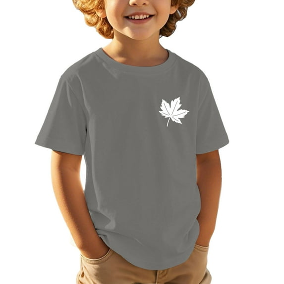 Tfken Summer Boys Tshirts Maple Leaf Print Crew Neck Short Sleeve Tops For Independence Day Casual Toddler Soft Tops Gray Size 4-5 Years