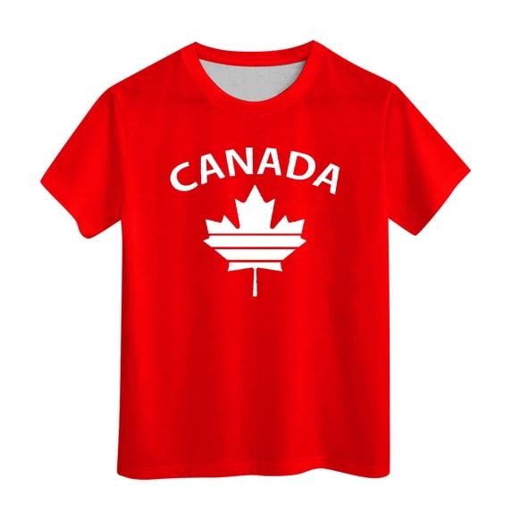Tfken Summer Boys Tshirts Maple Leaf Print Short Sleeve Crew Neck Tops Casual Children soft Tops Red Size 10-11 Years