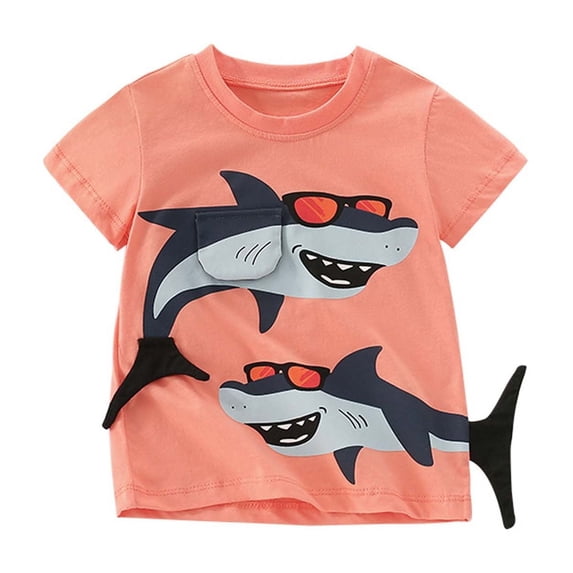 Tfken Summer Boys Tshirts Short Sleeve Crew Neck Cartoon Print Tops Fashion Daily Wear Toddler Soft Tops Orange Size 7-8 Years