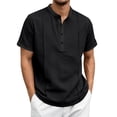 thumbnail image 1 of Tfken Summer Casual Tshirts Shirts For Men Solid Color Crewneck Short Sleeve Tops With Button Fashion Breathable Daily Wear Male T-Shirts Classic Black, 1 of 4