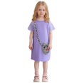 thumbnail image 1 of Tfken Summer Dresses For Girls Crew Neck Patchwork Short Sleeve Dresses Trendy Daily Wear Teen Elegant Clothes Purple Size 4-5 Years, 1 of 8