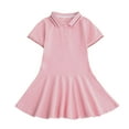 thumbnail image 1 of Tfken Summer Dresses For Girls Lapel Neck Short Sleeve Solid Color Dresses Trendy Casual Kids Soft Clothes Pink Size 4-5 Years, 1 of 3