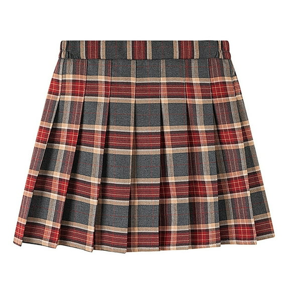 Tfken Summer Dresses For Girls Plaid Pleated Mini Skirts Daily Wear Trendy Casual Children Comfortable Clothes Red Size 6-7 Years